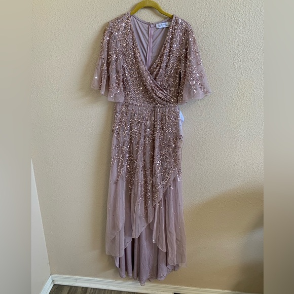 Mac Duggal SEQUINED BUTTERFLY SLEEVE HIGH LOW GOWN 93681 NWT (4)🌴 - Picture 3 of 13